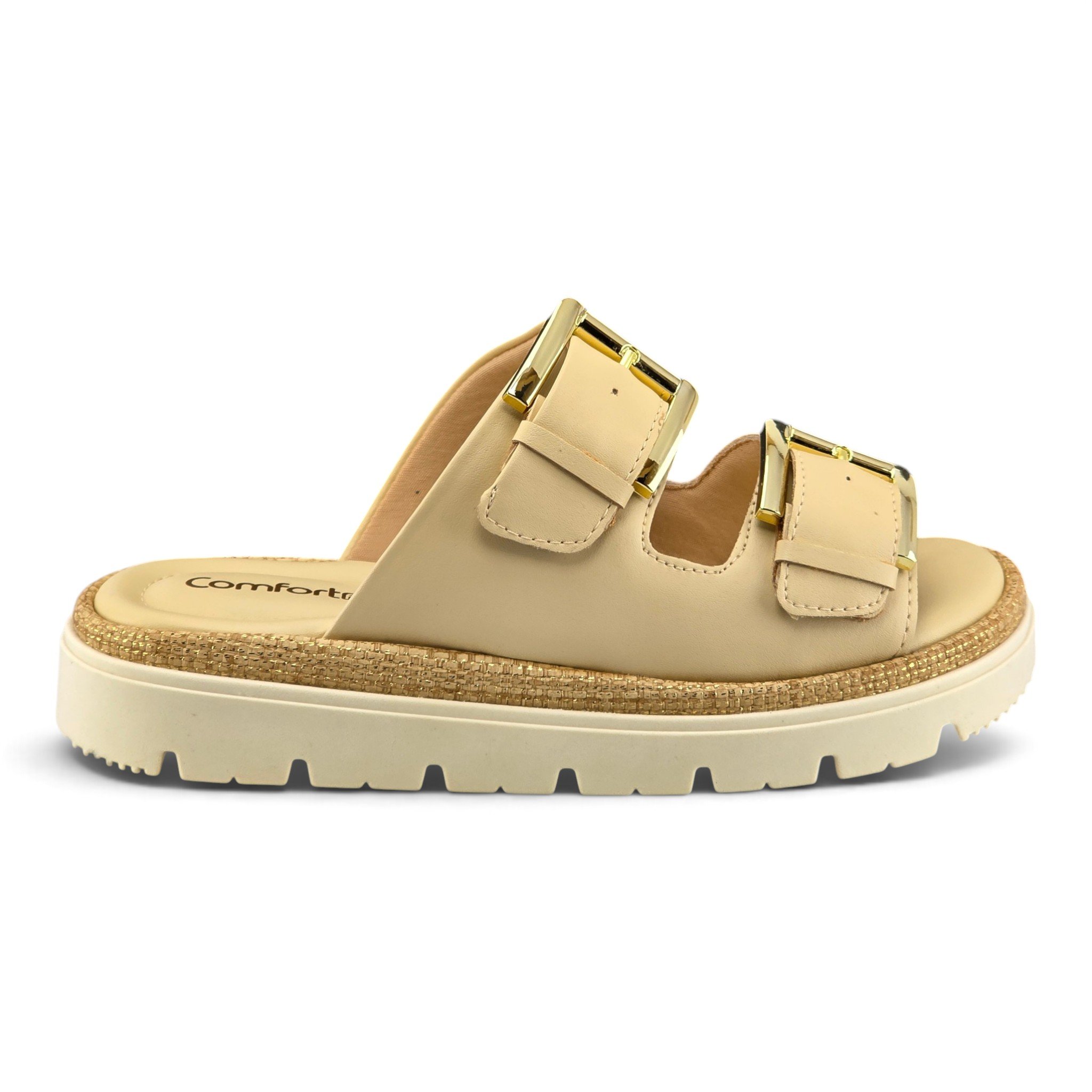 Tamanco Comfortflex Birk Slide Faixa Dupla Fivela Metal cor Marfim - 2446402 Branco 3