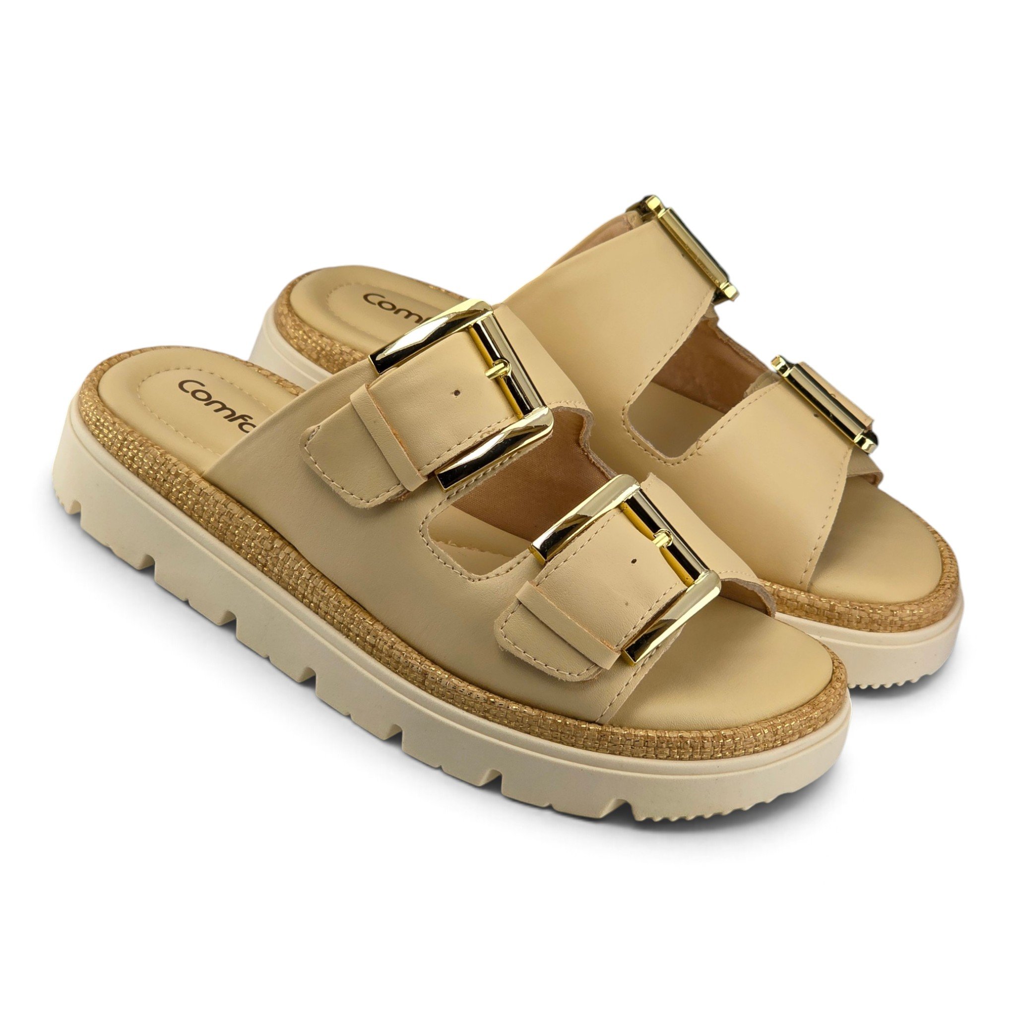 Tamanco Comfortflex Birk Slide Faixa Dupla Fivela Metal cor Marfim - 2446402 Branco 5