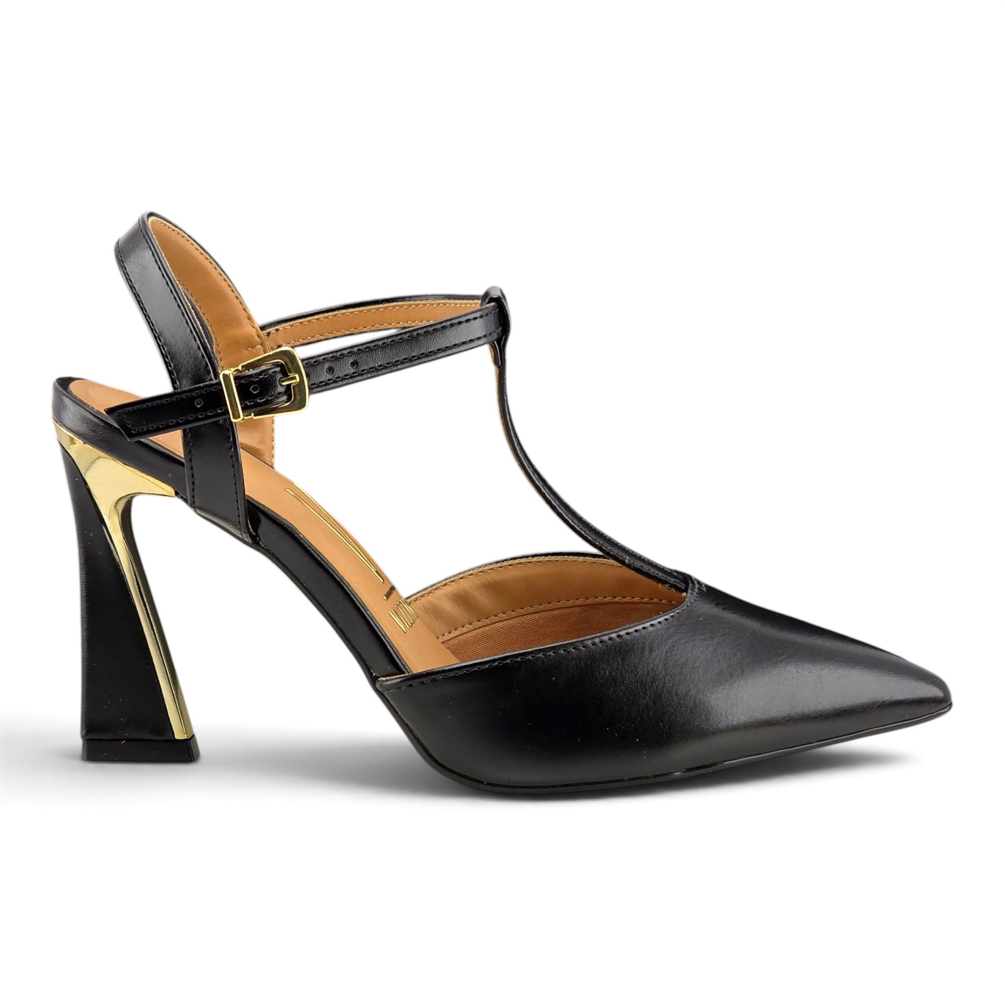 Sapato Vizzano Scarpin Bico Fino Salto Geométrico Detalhe Dourado - 1388215