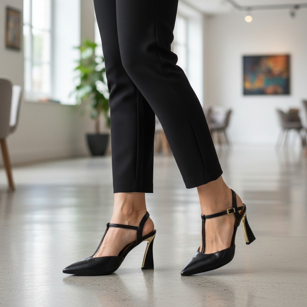 Sapato Vizzano Scarpin Bico Fino Salto Geométrico Detalhe Dourado - 1388215 Preto 2