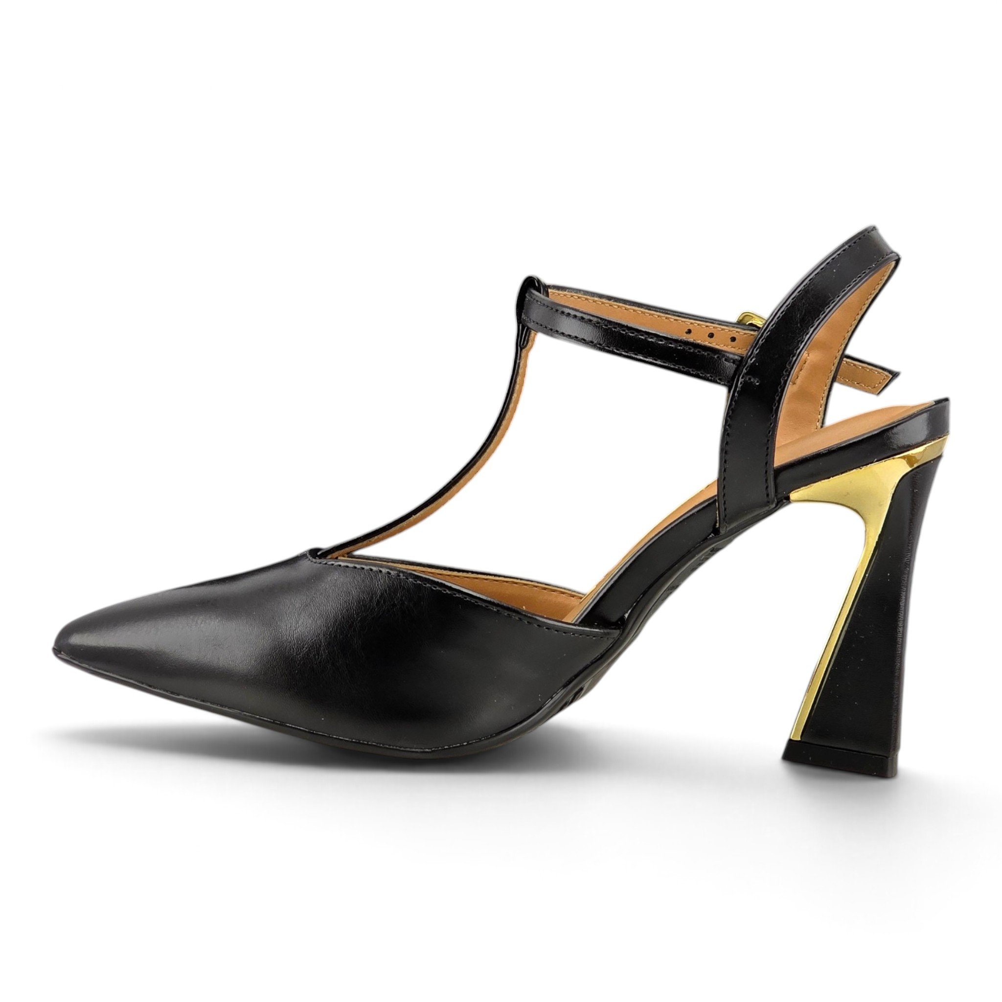 Sapato Vizzano Scarpin Bico Fino Salto Geométrico Detalhe Dourado - 1388215 Preto 3