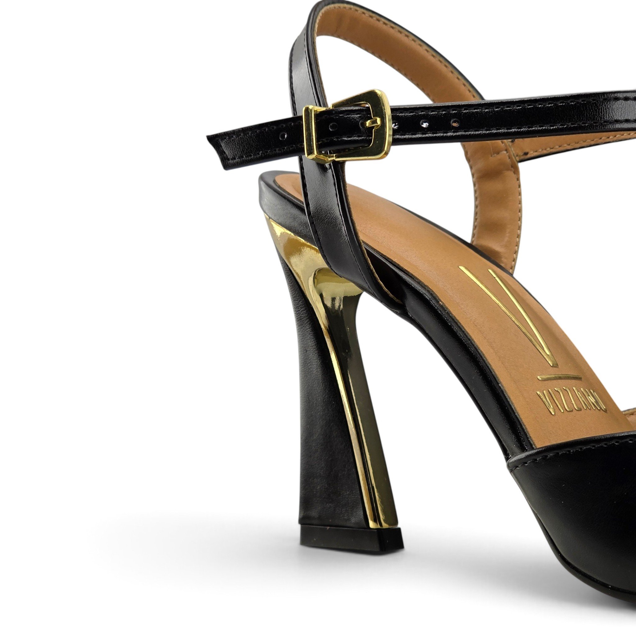 Sapato Vizzano Scarpin Bico Fino Salto Geométrico Detalhe Dourado - 1388215 Preto 4
