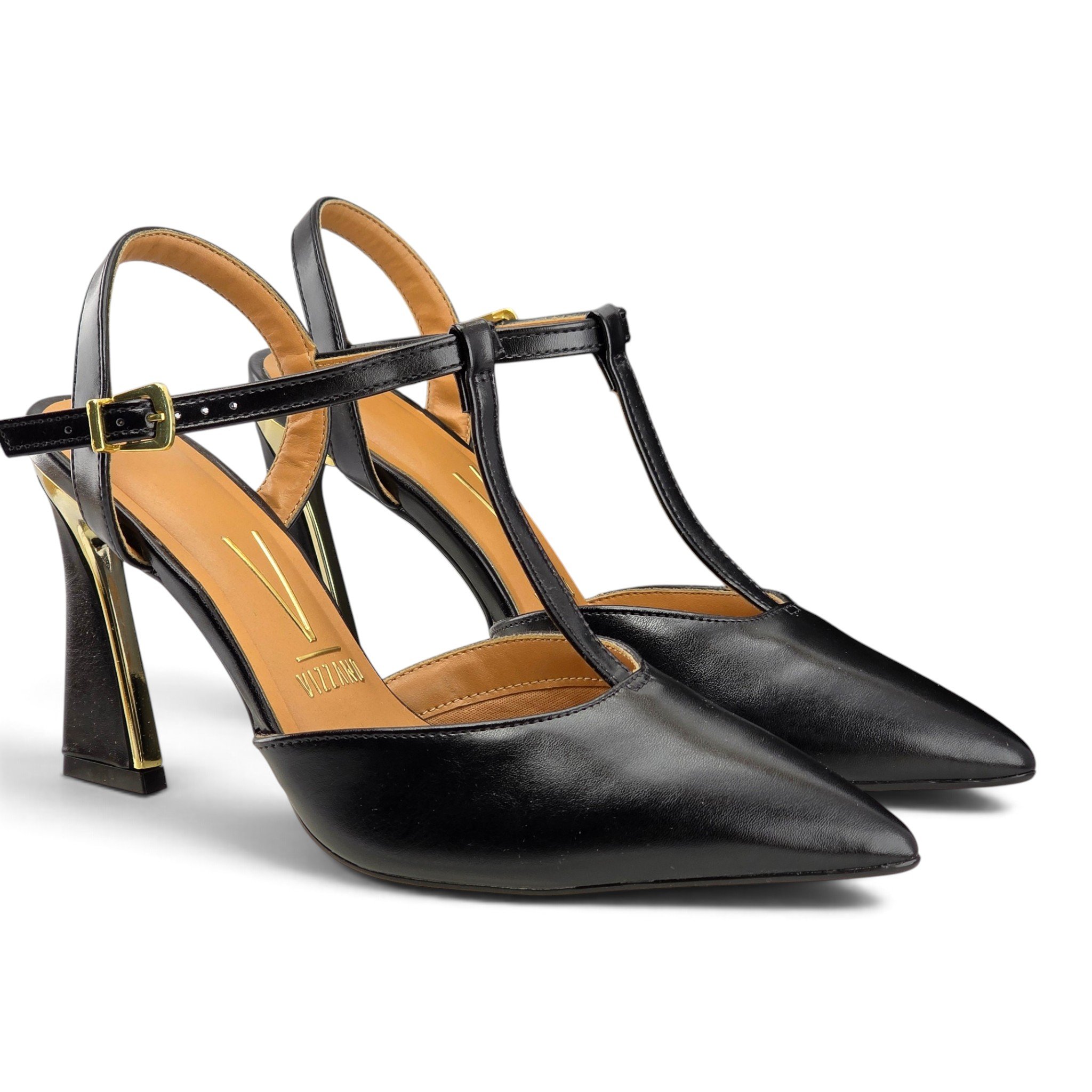 Sapato Vizzano Scarpin Bico Fino Salto Geométrico Detalhe Dourado - 1388215 Preto 5