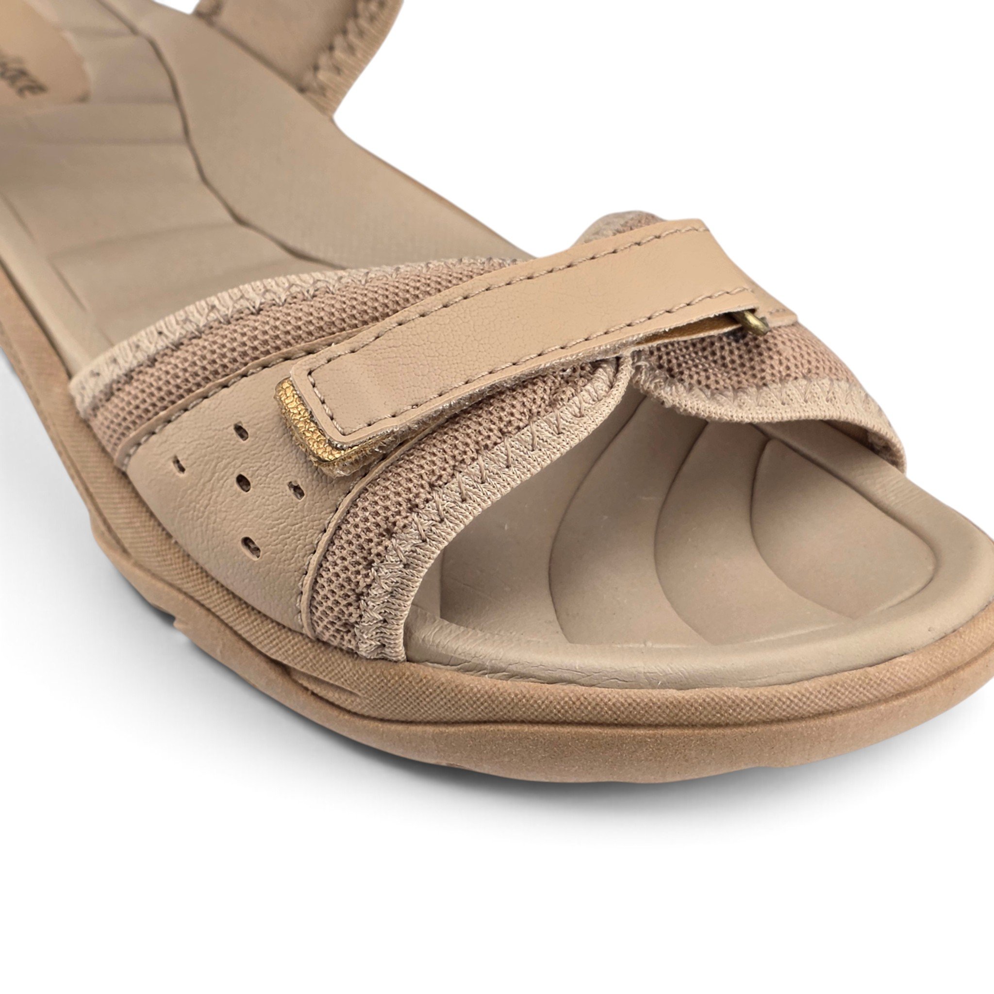 Sandalia Feminina Ortopédica New Face Papete Tecido Fechamento  Velcro - 25308 Bege 5