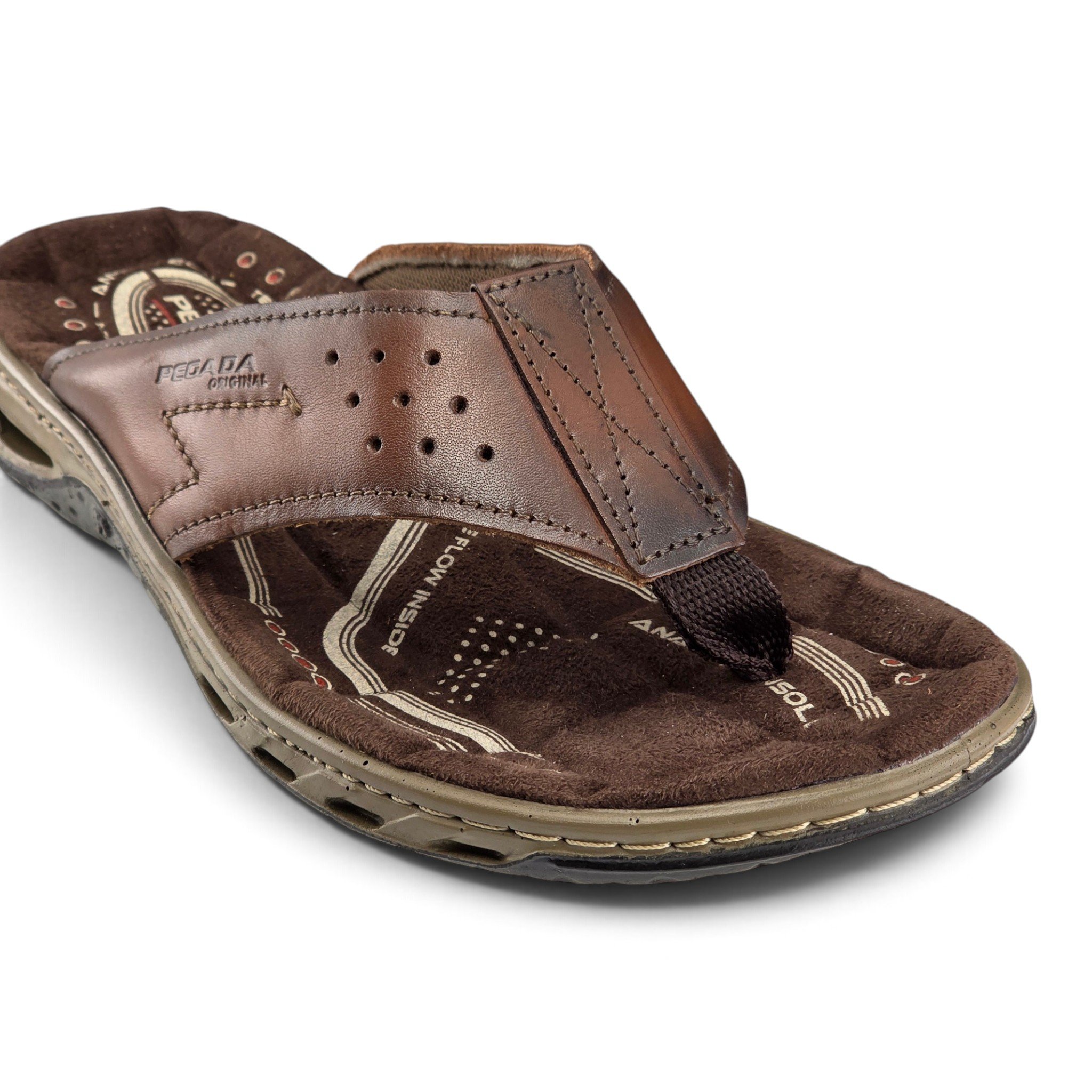 Chinelo Masculino Pegada Dedo Tira Larga Couro Legitimo - 131663 Marrom 6
