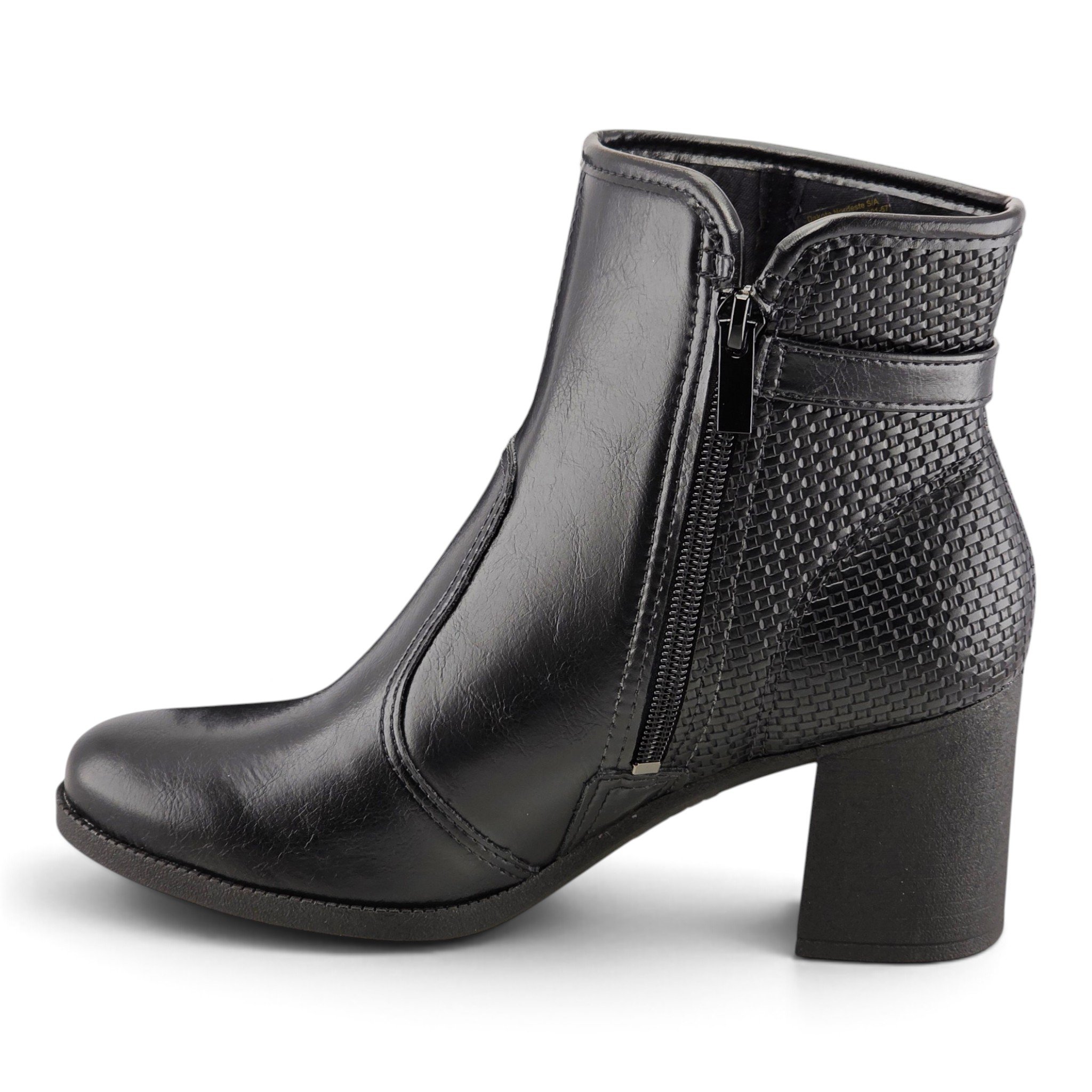 Bota Feminina Dakota Vieri Cano Curto Com Salto Bloco Detalhe Fivela Trabalhada - d2193 Preto 3