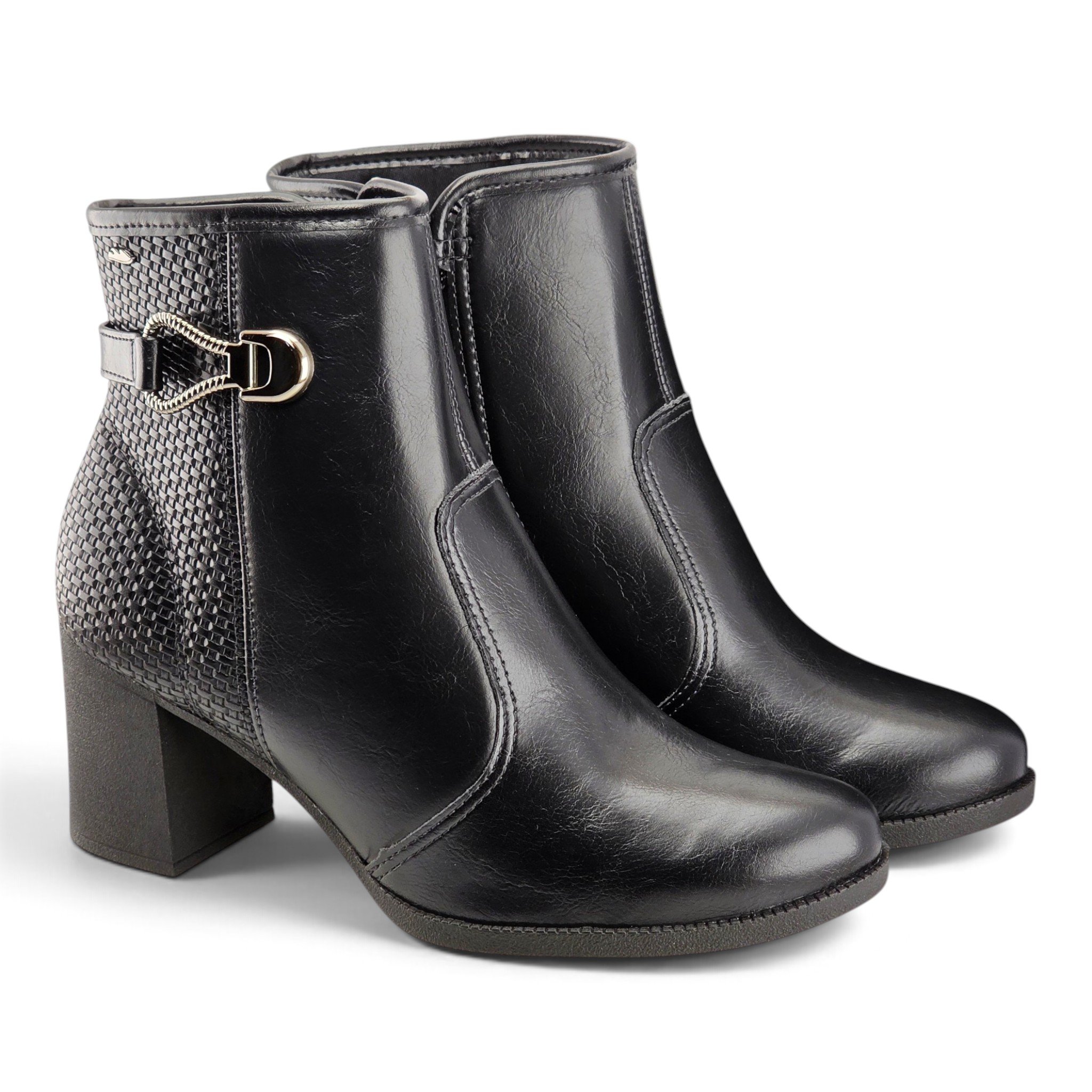 Bota Feminina Dakota Vieri Cano Curto Com Salto Bloco Detalhe Fivela Trabalhada - d2193 Preto 6