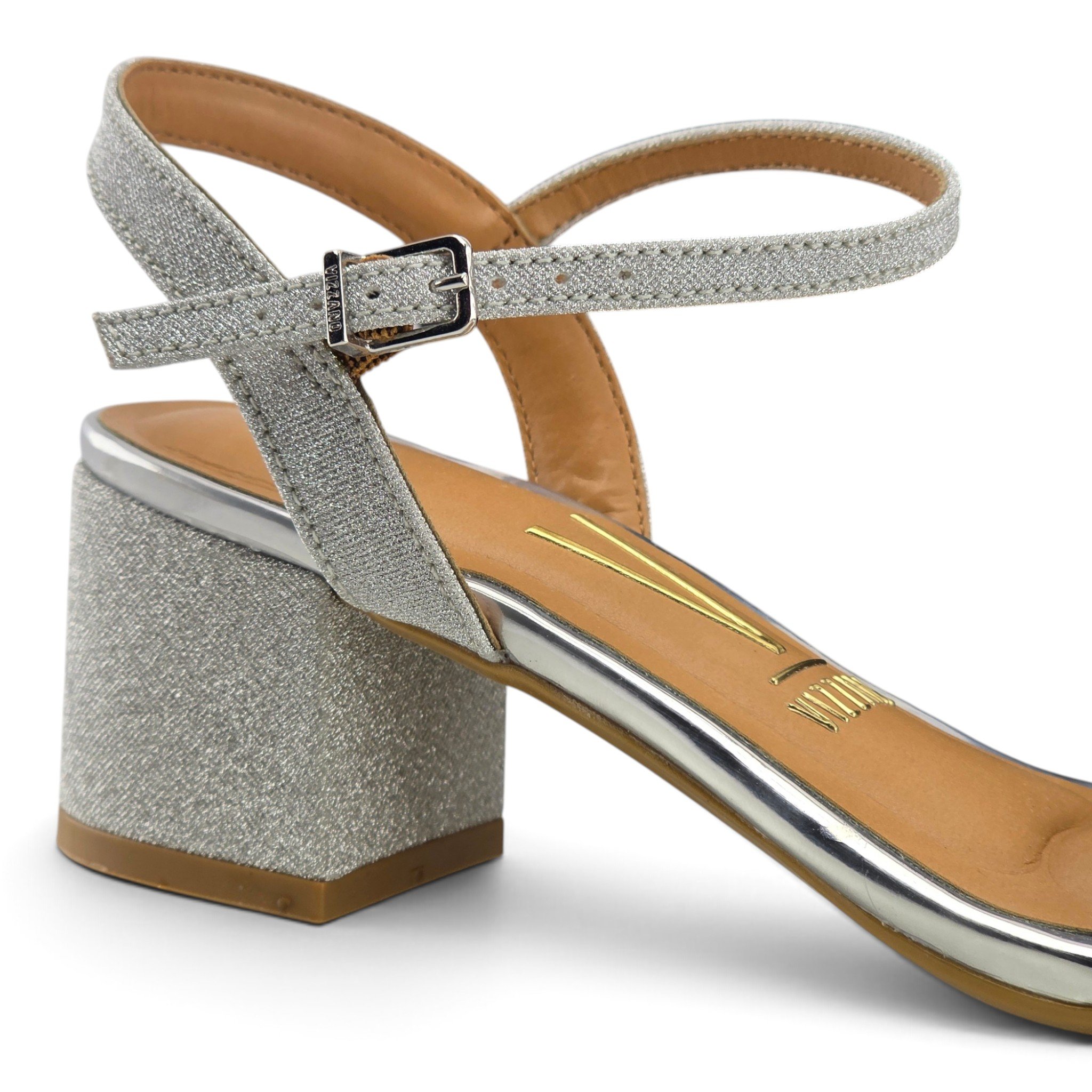Sandália Feminina Vizzano Aberta Glitter Salto Bloco 6 cm - 629190026594 Prata 4