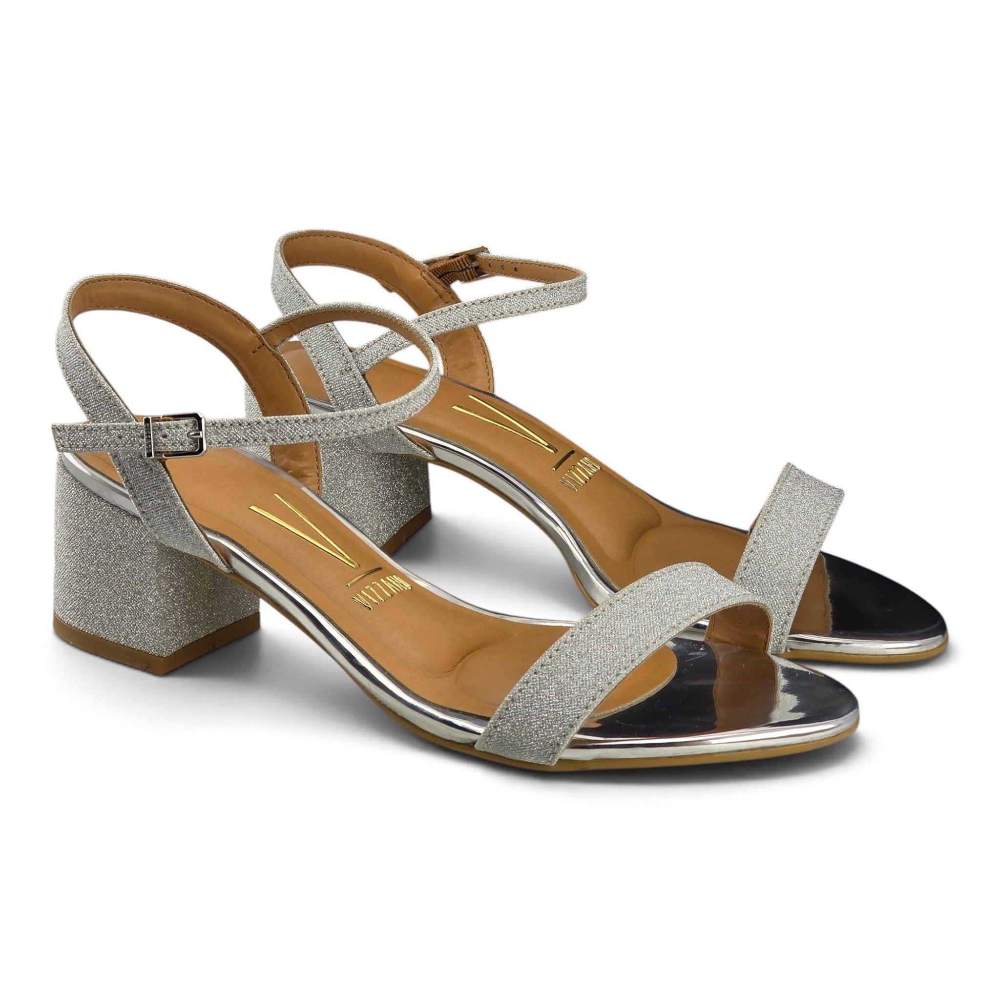 Sandália Feminina Vizzano Aberta Glitter Salto Bloco 6 cm - 629190026594 Prata 5