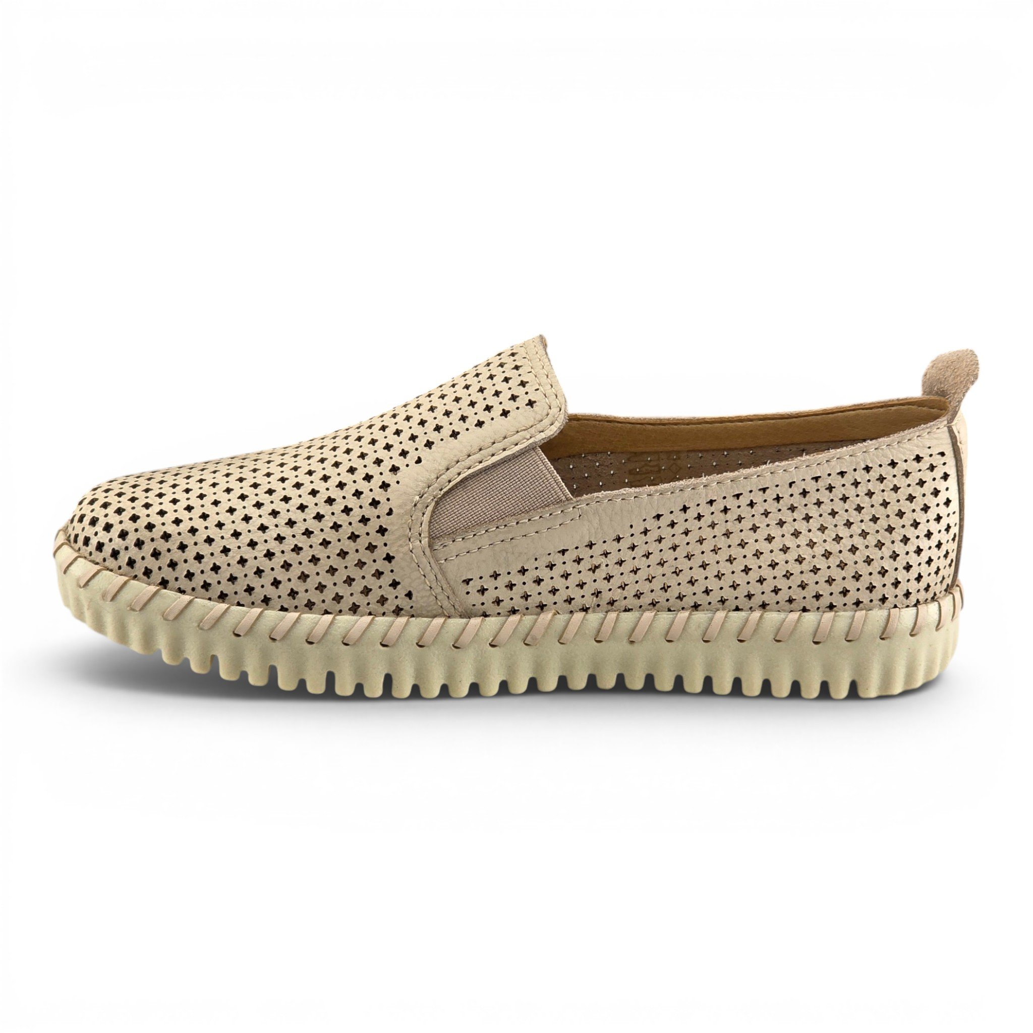 Sapato bottero 382701 couro perfurado elastico laterais Bege 3