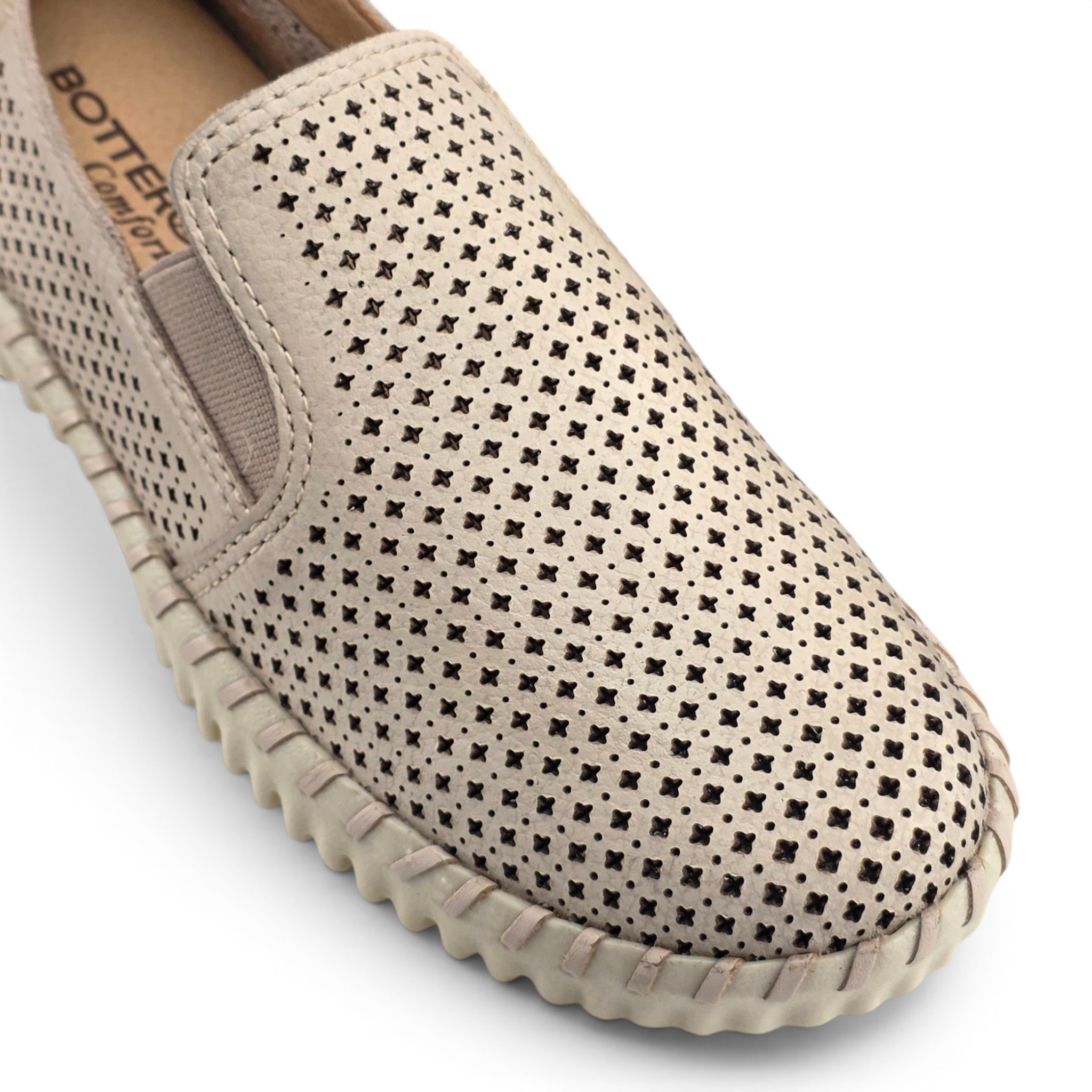 Sapato bottero 382701 couro perfurado elastico laterais Bege 7