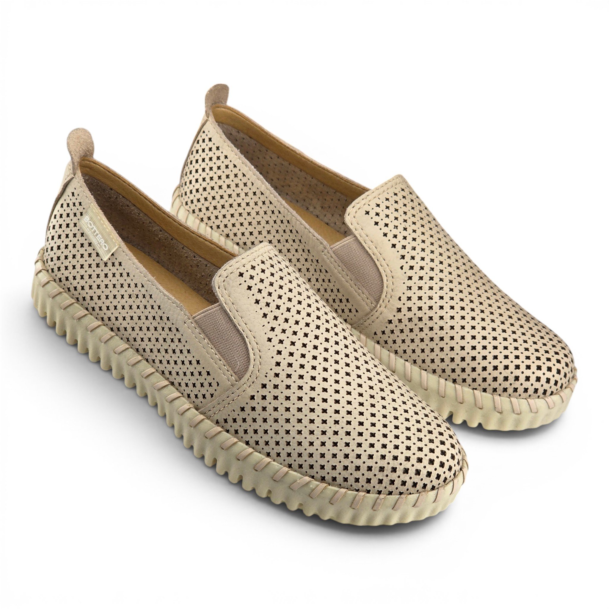Sapato bottero 382701 couro perfurado elastico laterais Bege 8