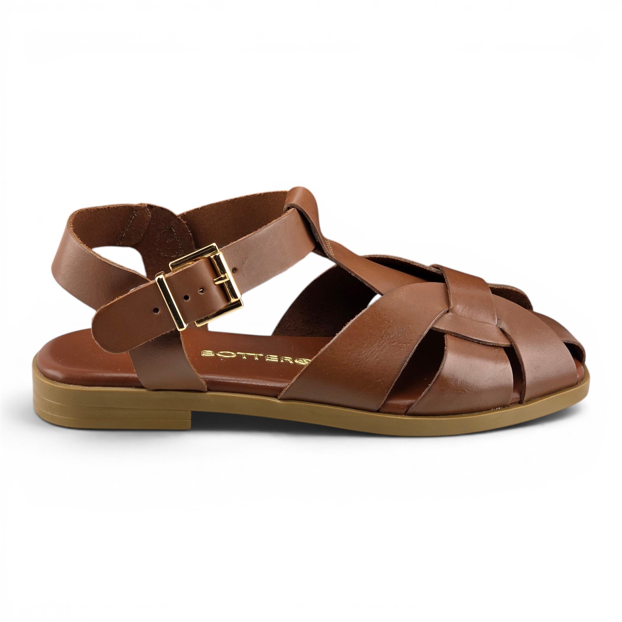 Sandalia bottero 377605 couro rasteira fiv metal tiras largas