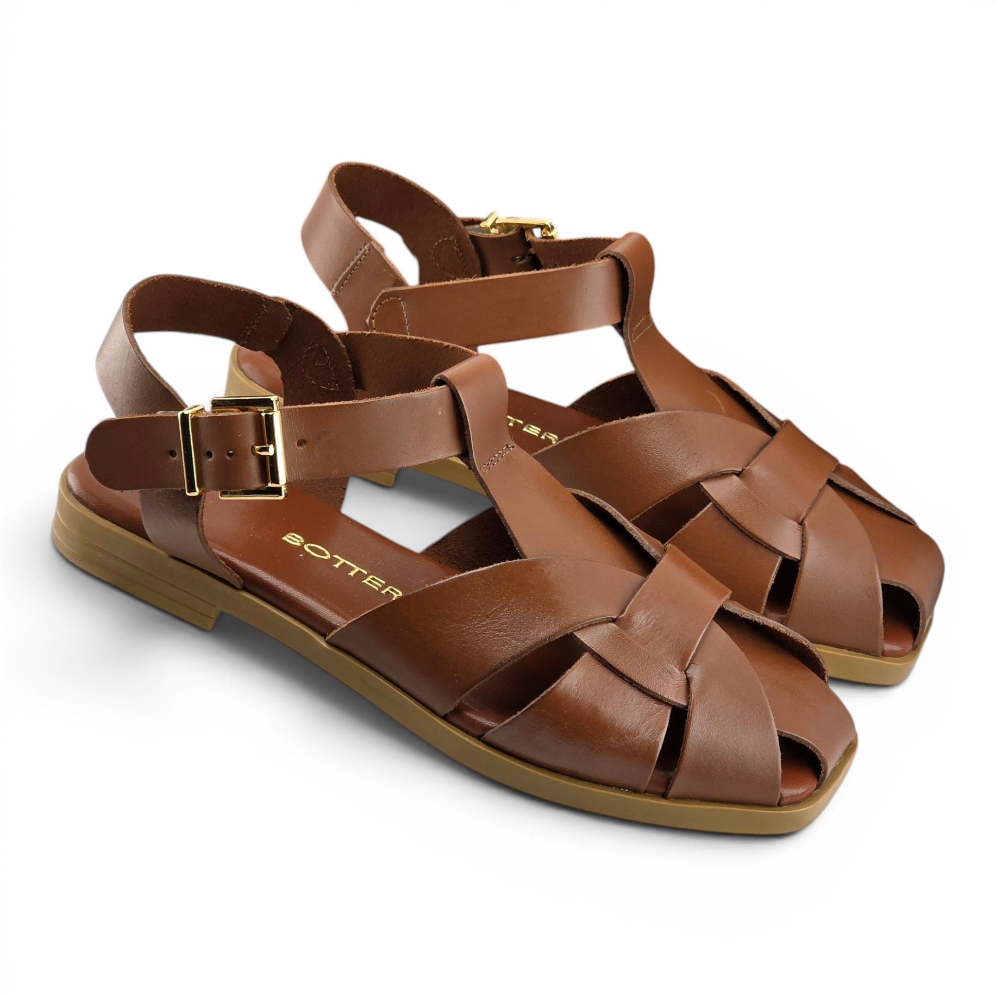 Sandalia bottero 377605 couro rasteira fiv metal tiras largas Marrom 7