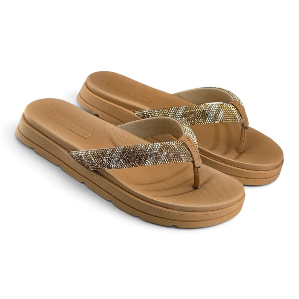 Tamanco Feminino Moleca Solado Flatform Tratorada Leve Tiras Com Aplicação de Strass - 5490221 Bege 5