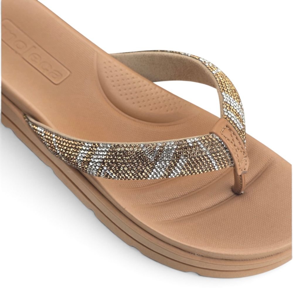 Tamanco Feminino Moleca Solado Flatform Tratorada Leve Tiras Com Aplicação de Strass - 5490221 Bege 6