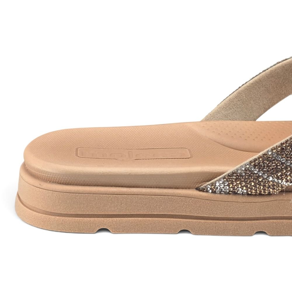 Tamanco Feminino Moleca Solado Flatform Tratorada Leve Tiras Com Aplicação de Strass - 5490221 Bege 7