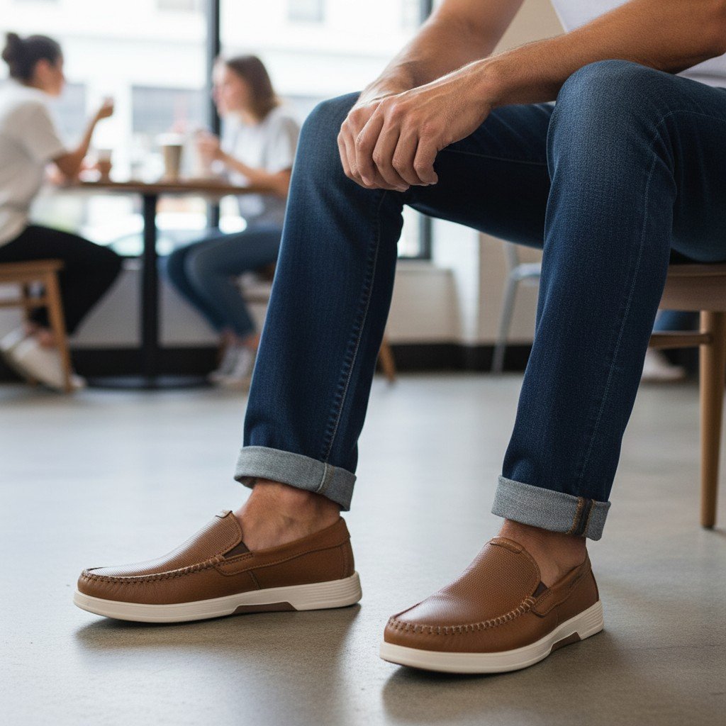 Sapato Masculino Pegada Mocassim Levitech Couro Detalhe Costura Lateral Com Elástico - 142306 Marrom 2