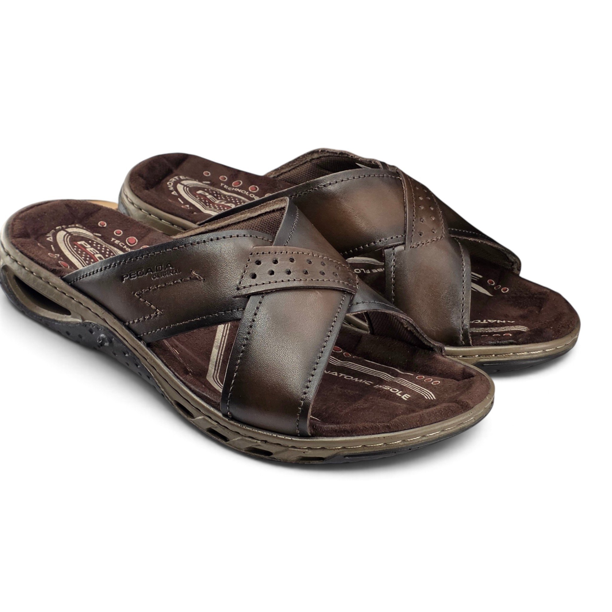 Chinelo Masculino Pegada Couro Tiras Cruzadas -131661 Marrom 4