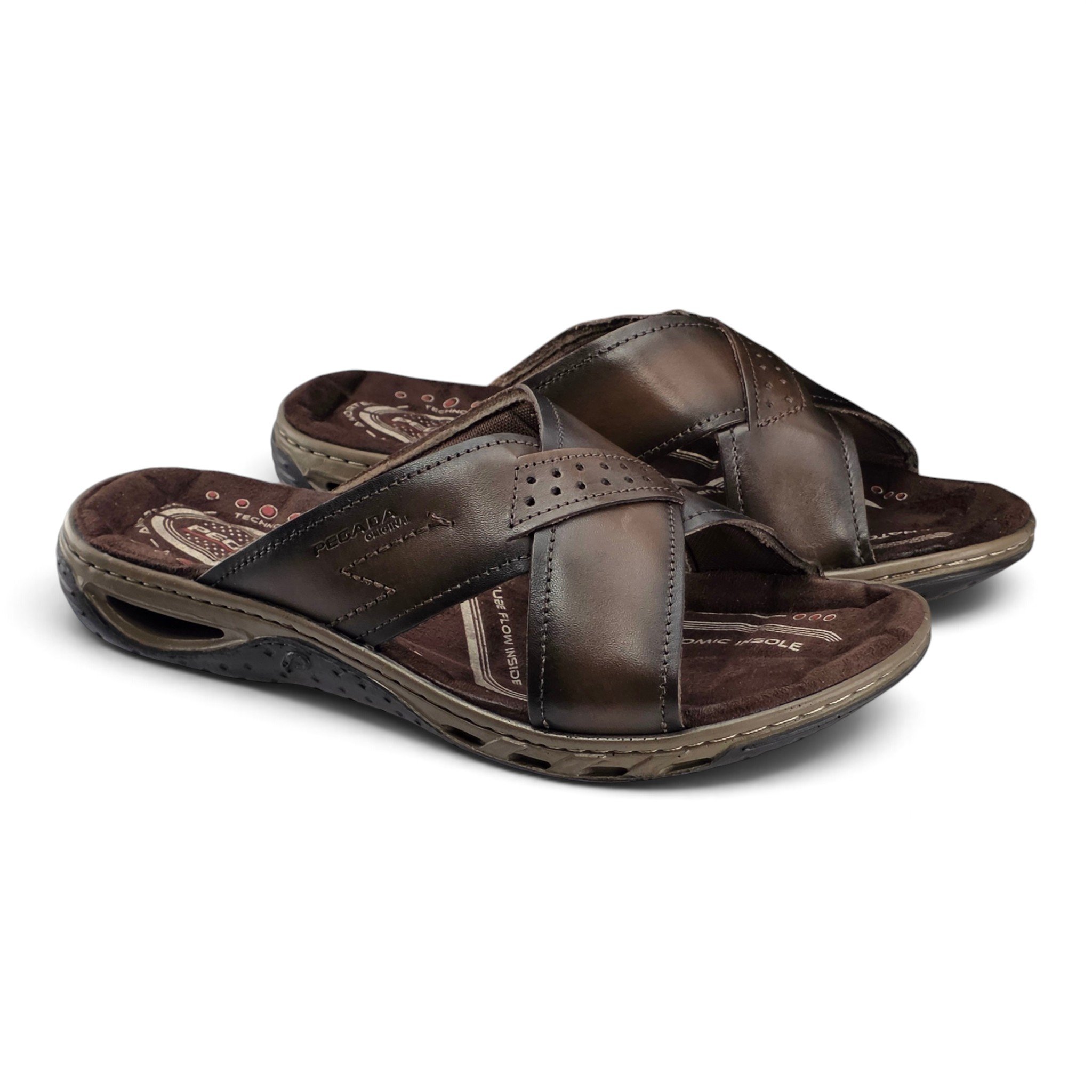 Chinelo Masculino Pegada Couro Tiras Cruzadas -131661 Marrom 5