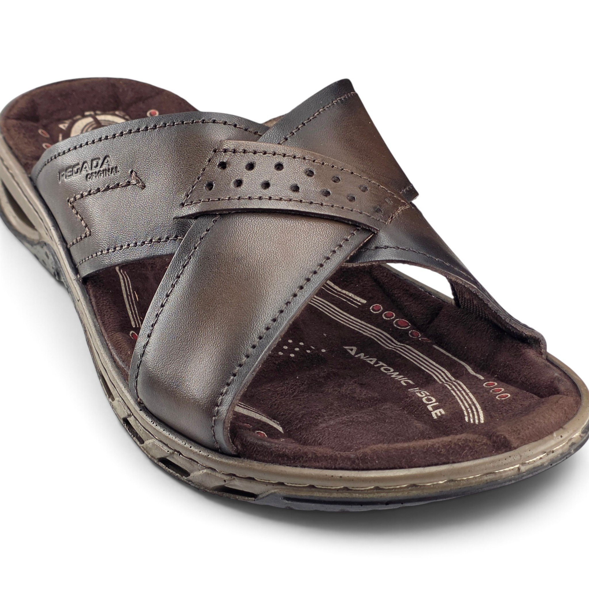 Chinelo Masculino Pegada Couro Tiras Cruzadas -131661 Marrom 6