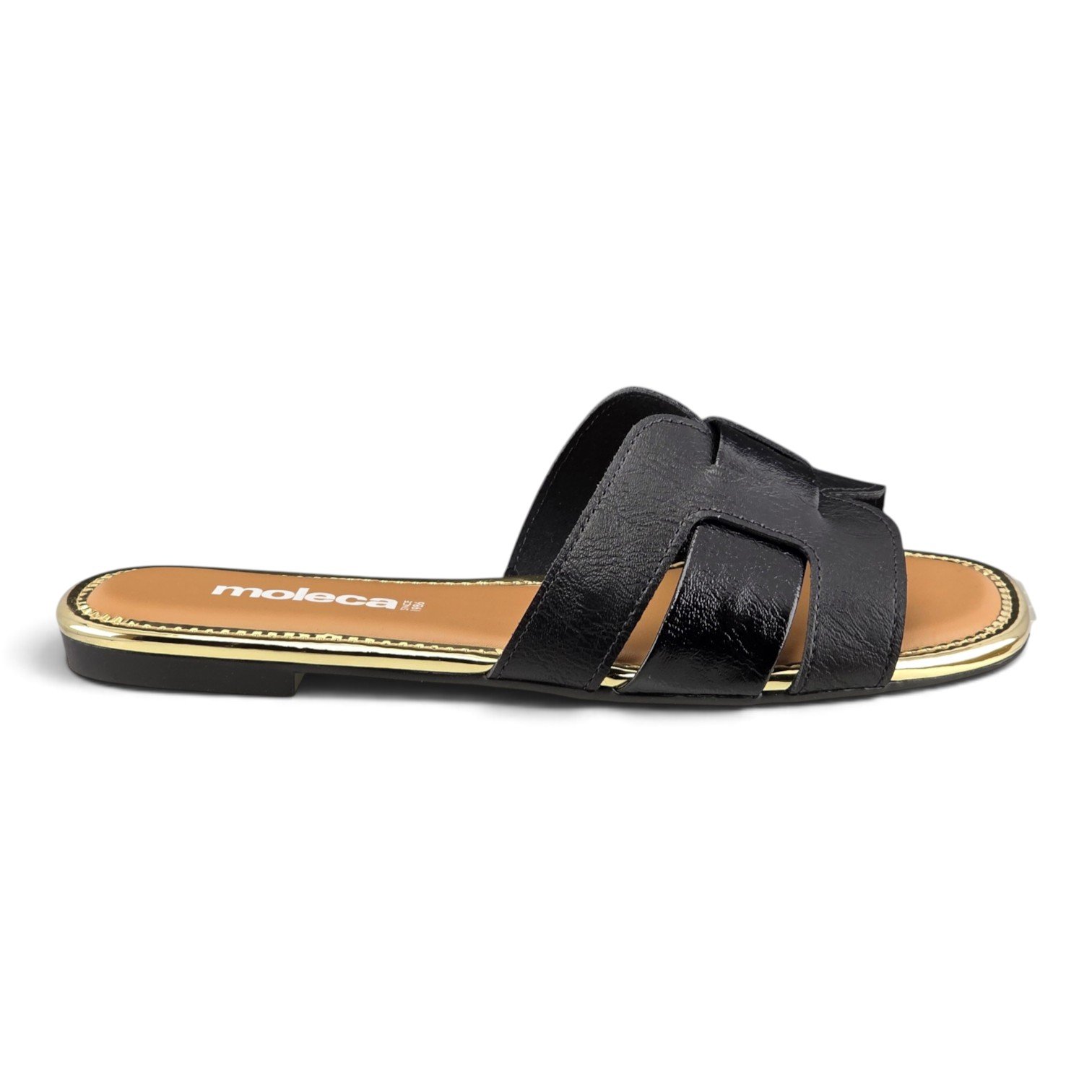 Tamanco Feminino Moleca Rasteira Napa Verniz Sola Detalhe Metal - 5435553