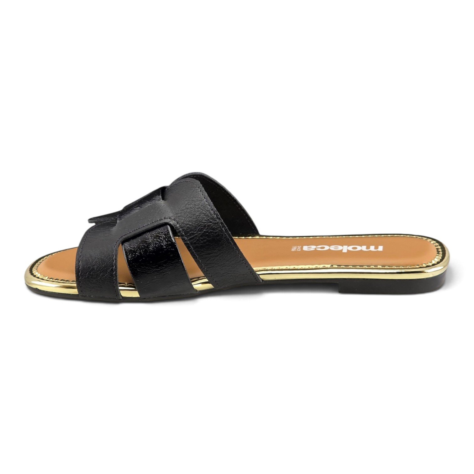 Tamanco Feminino Moleca Rasteira Napa Verniz Sola Detalhe Metal - 5435553 Preto 3