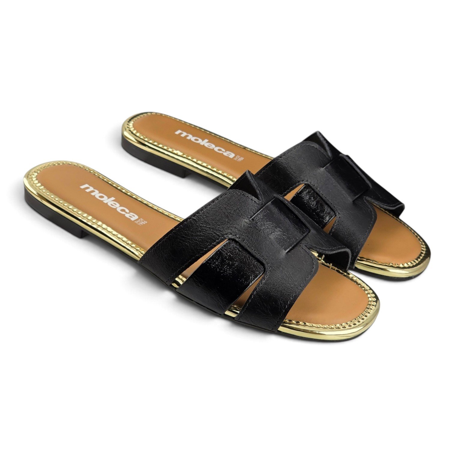 Tamanco Feminino Moleca Rasteira Napa Verniz Sola Detalhe Metal - 5435553 Preto 6