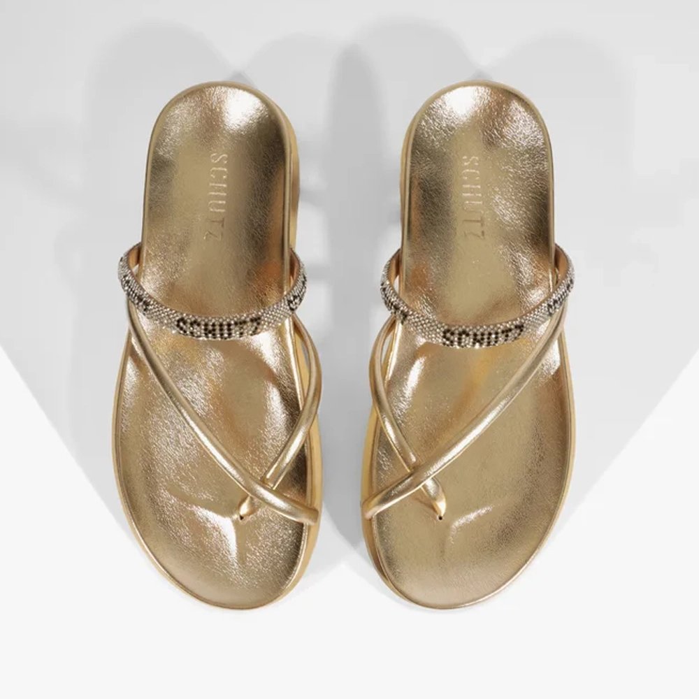 Papete Schutz Phoebe Brilho com Cristais Marrom Dourado 5
