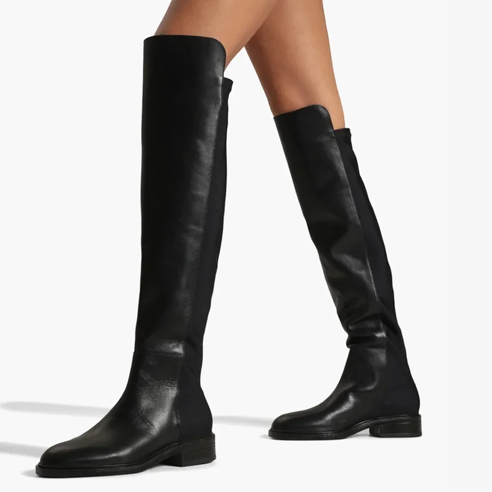 Bota Arezzo Over The Knee Preta Couro Salto Baixo Preto 2