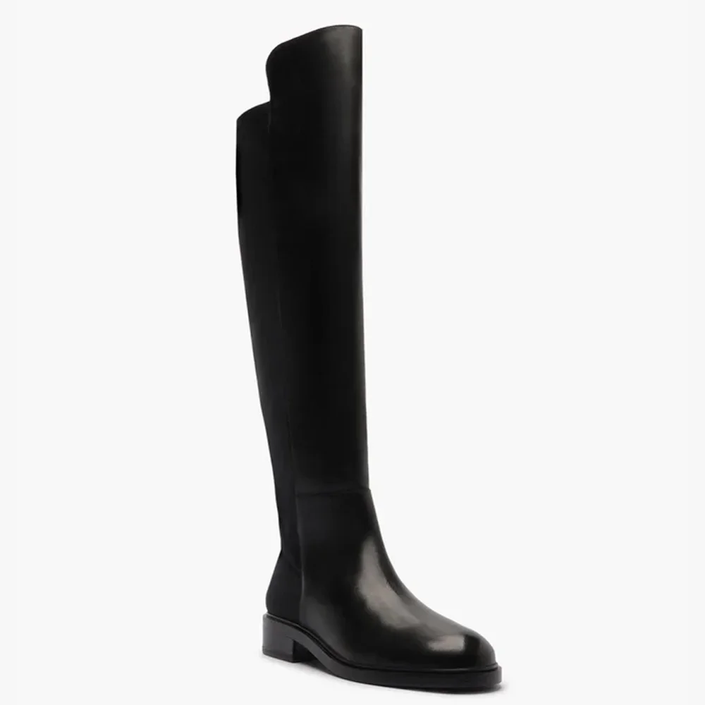 Bota Arezzo Over The Knee Preta Couro Salto Baixo Preto 3