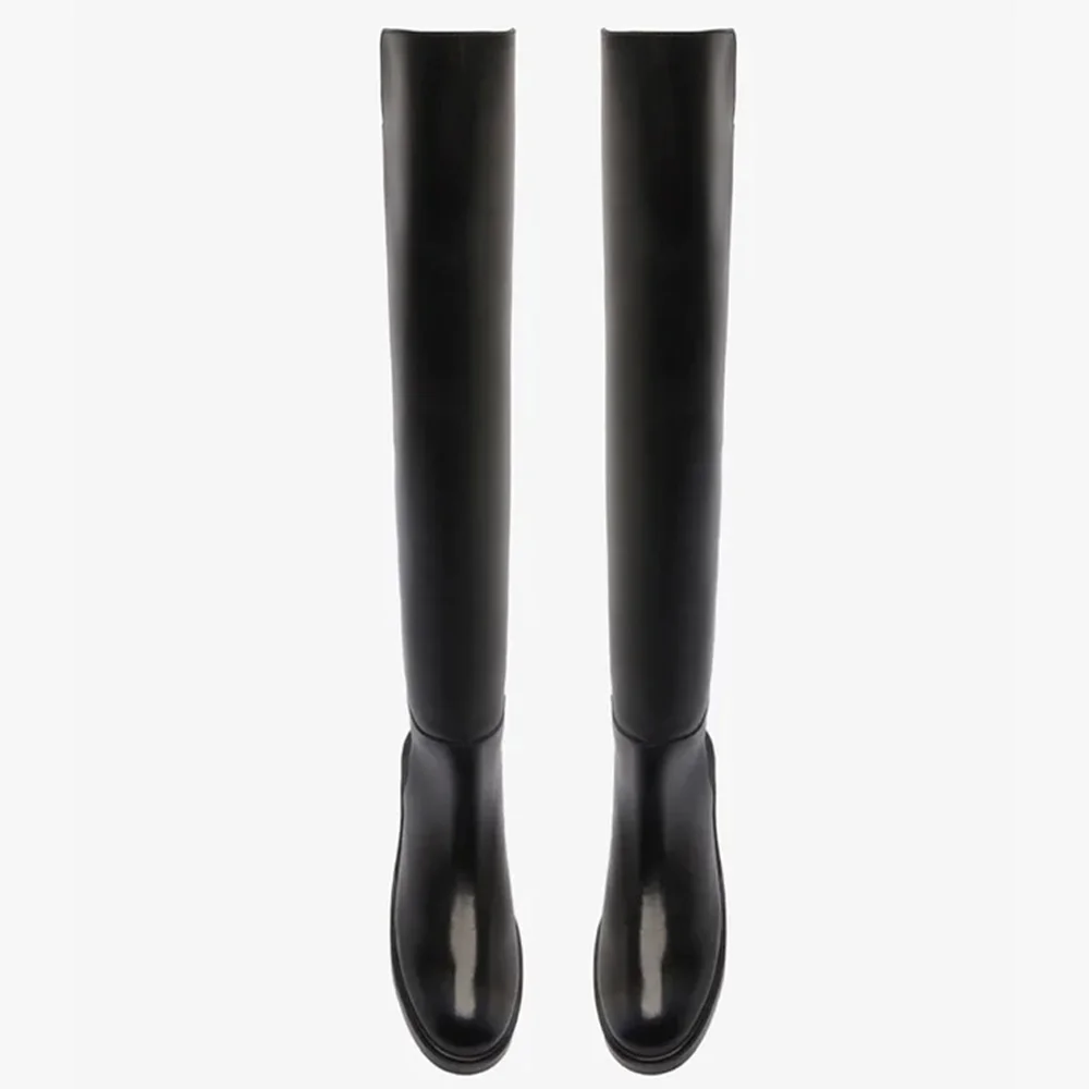 Bota Arezzo Over The Knee Preta Couro Salto Baixo Preto 5