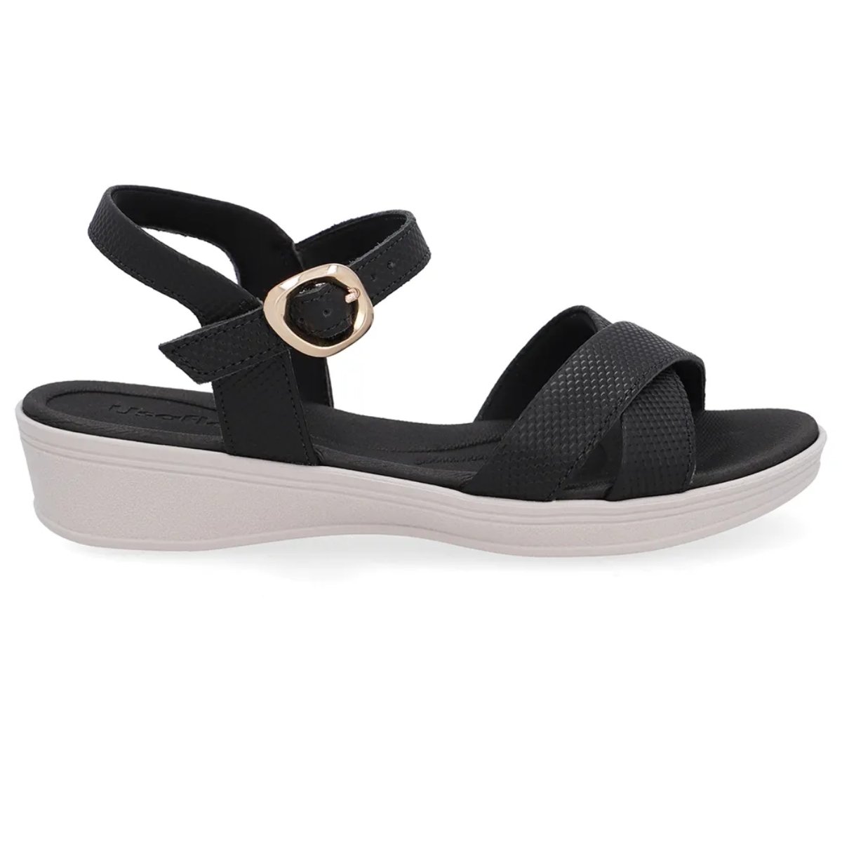Sandália Anabela Usaflex Tiras Cruzadas Texturizada UD04002 Preto 1