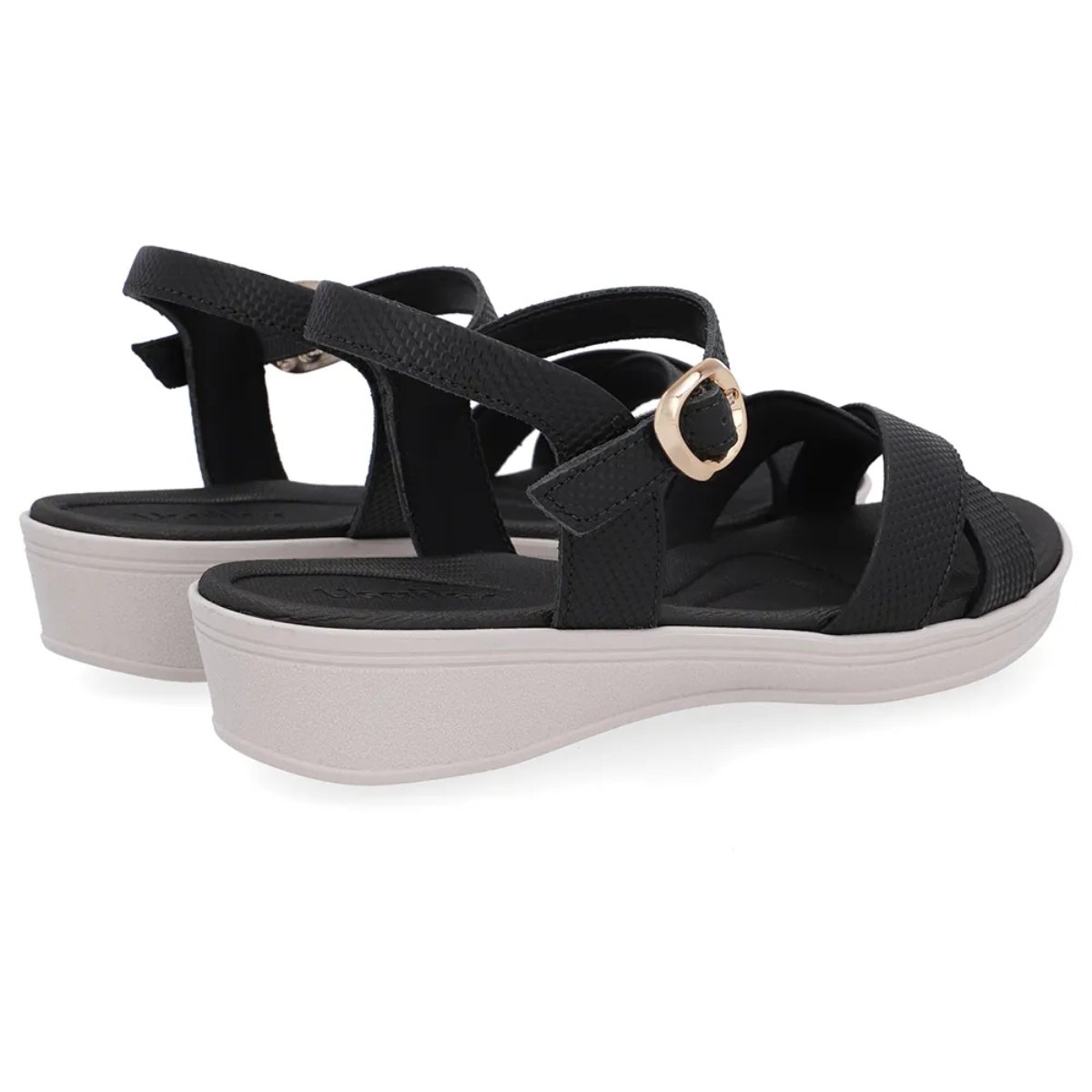Sandália Anabela Usaflex Tiras Cruzadas Texturizada UD04002 Preto 3