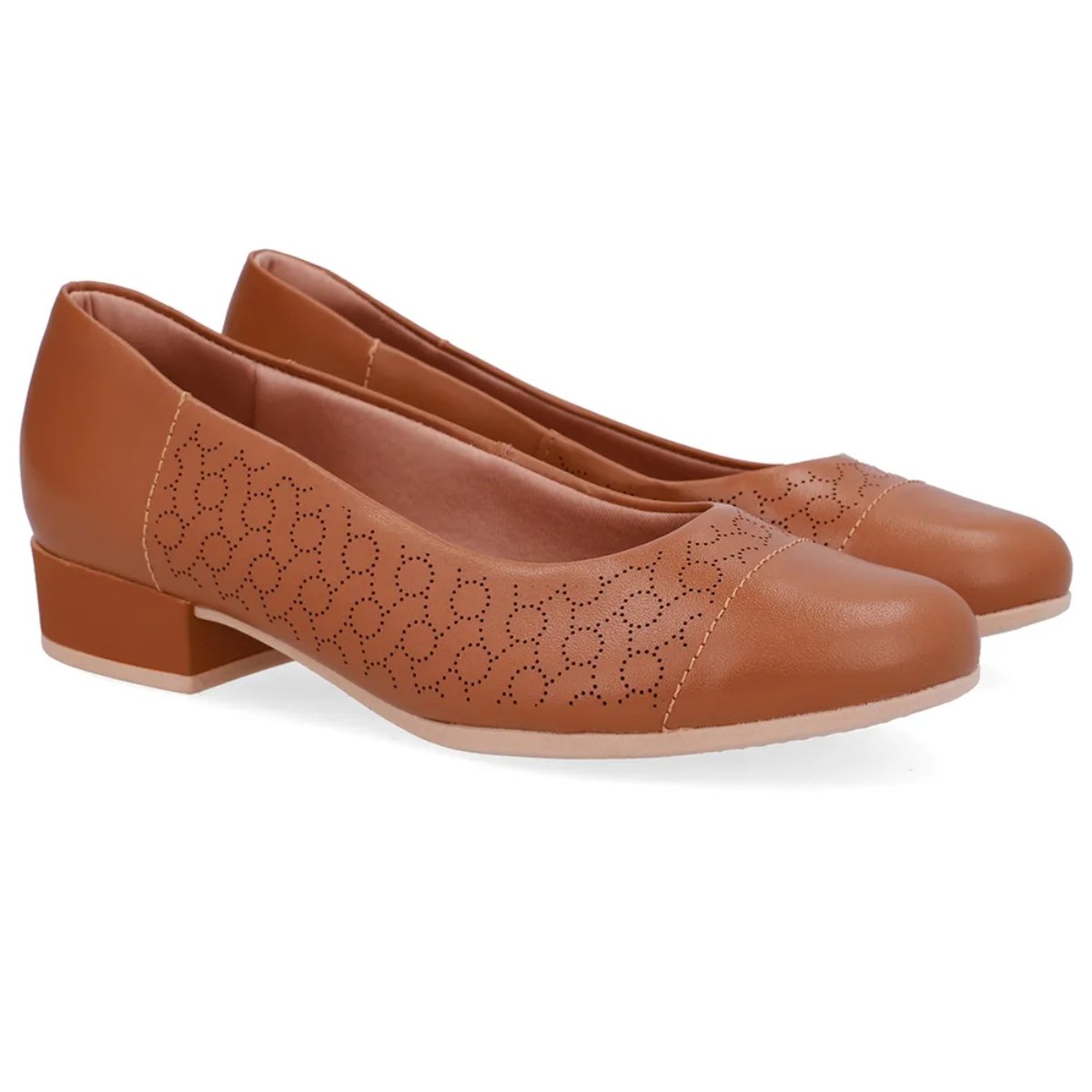 Scarpin Usaflex Salto Baixo Bloco Feminino Laser UD06002 Marrom 1
