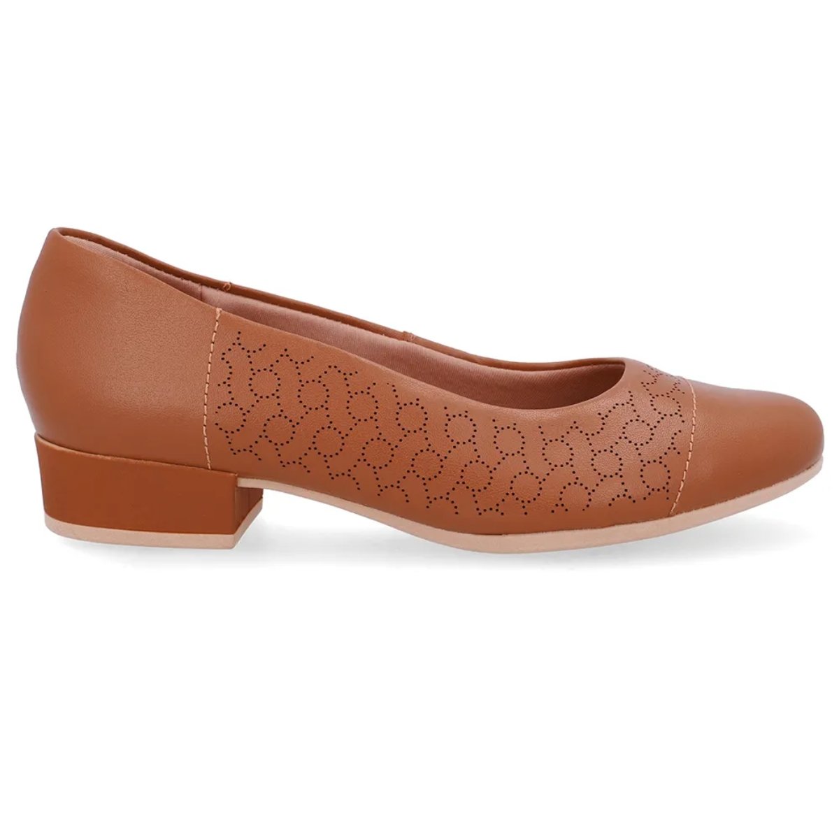 Scarpin Usaflex Salto Baixo Bloco Feminino Laser UD06002 Marrom 2