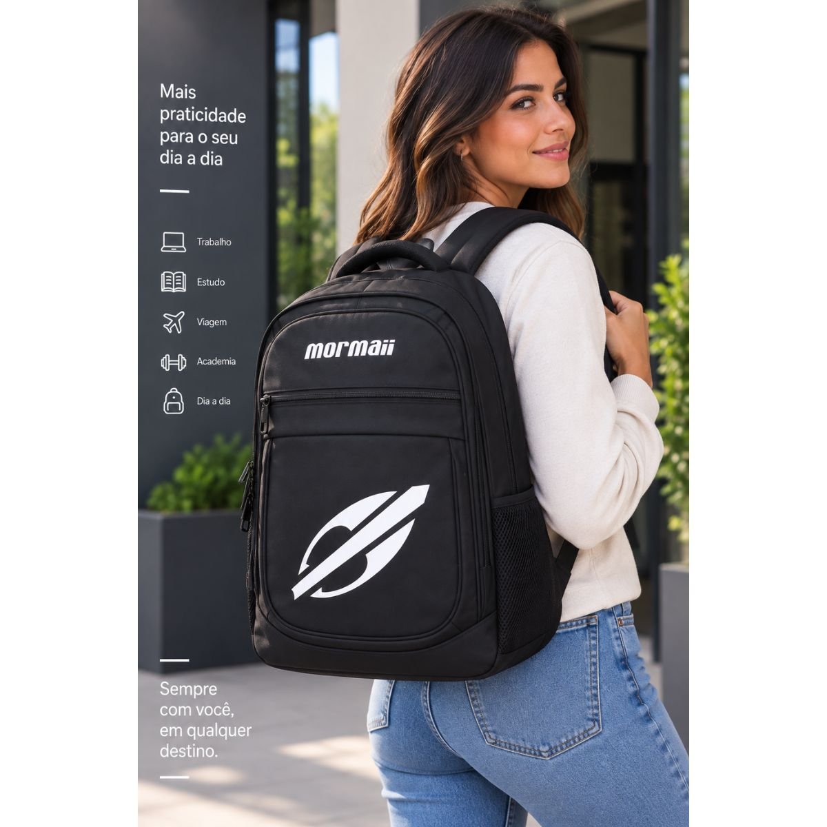 Mochila Mormaii Costa 21 Litros Escolar Trabalho Poliéster Preto 8