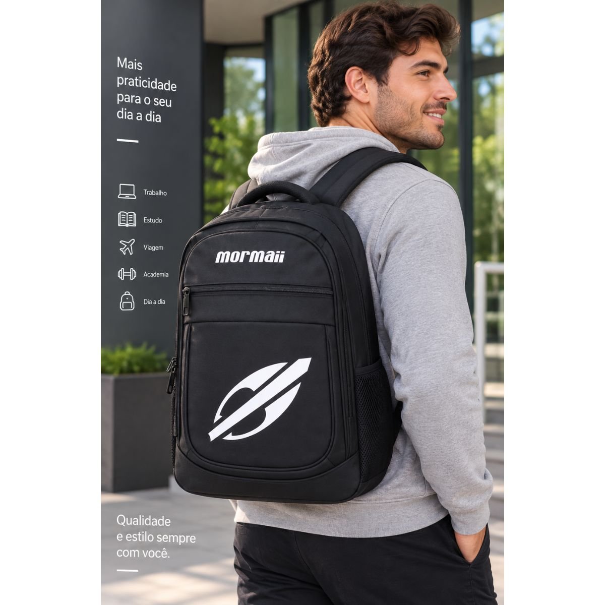 Mochila Mormaii Costa 21 Litros Escolar Trabalho Poliéster Preto 9