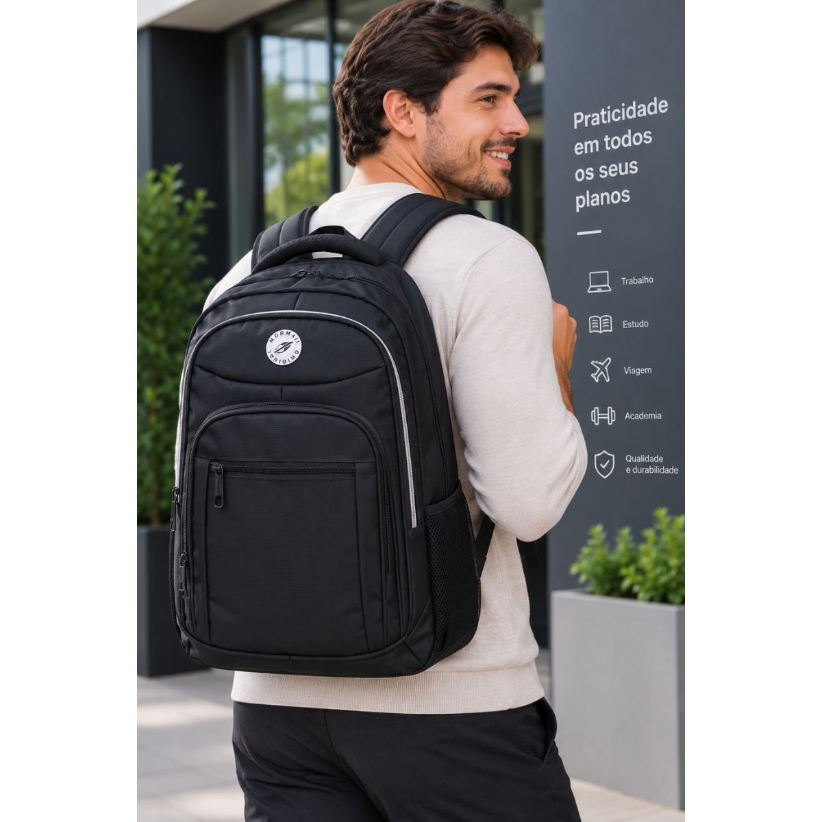 Mochila Mormaii Costa Poliéster Escolar Trabalho 23 Litros Preto 6