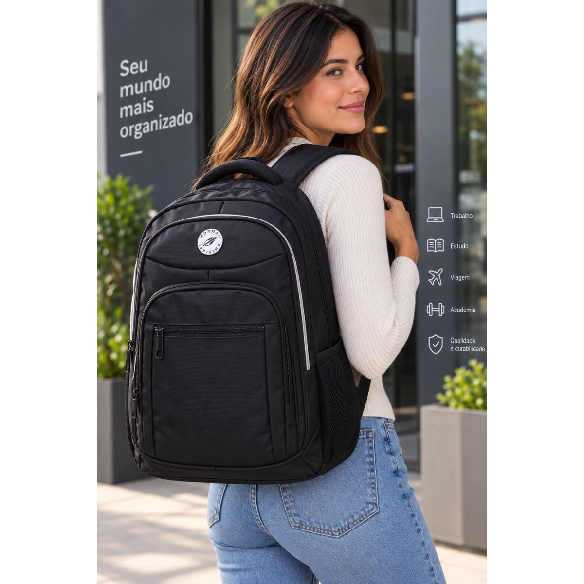 Mochila Mormaii Costa Poliéster Escolar Trabalho 23 Litros Preto 7