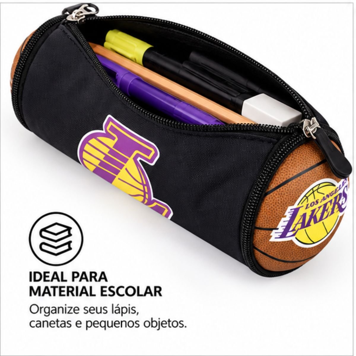 Estojo 3D NBA Los Angeles Lakers Maccabi Bola Basquete 2L Preto 5