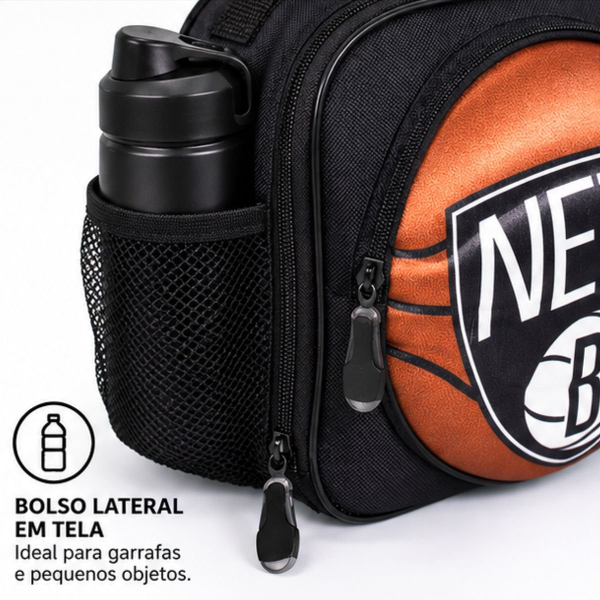 Lancheira 3D NBA Brooklyn Nets Maccabi Basquete 6 Litros Preto 2