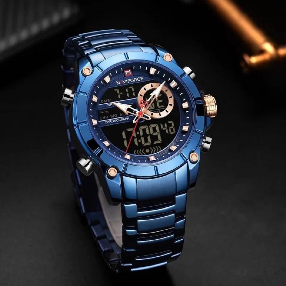 Relogio Naviforce 9163 Azul Masculino Digital e Analogico Azul 3