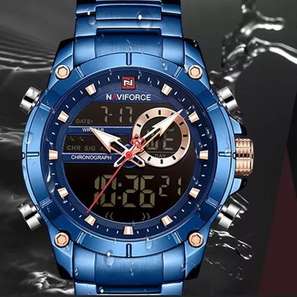 Relogio Naviforce 9163 Azul Masculino Digital e Analogico Azul 6