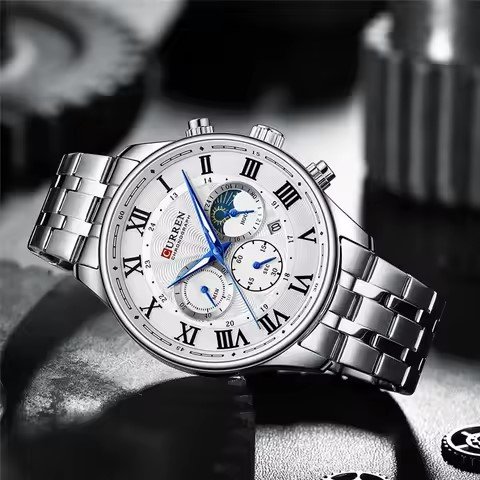 Relógio Curren 8427  pulseira aço masculino Prata 4