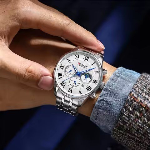 Relógio Curren 8427  pulseira aço masculino Prata 5