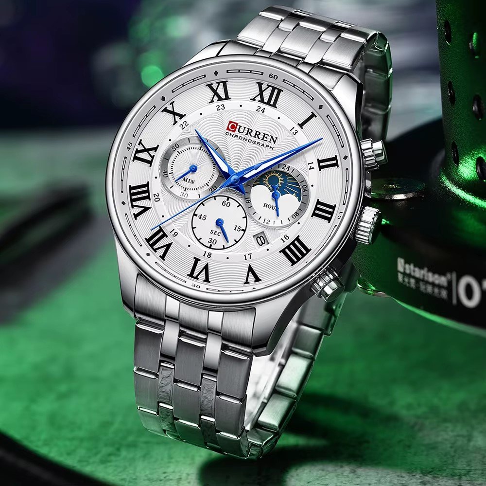 Relógio Curren 8427  pulseira aço masculino Prata 6