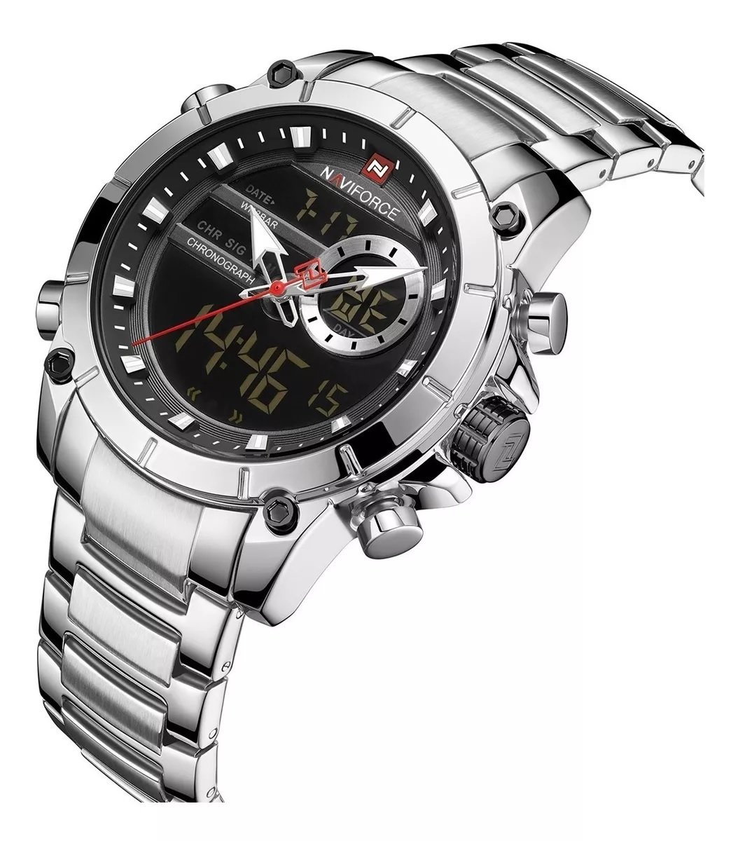 Relogio Naviforce 9163 Prata Masculino Digital e Analogico Prata 2