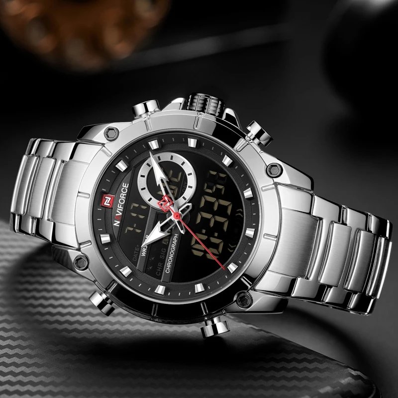 Relogio Naviforce 9163 Prata Masculino Digital e Analogico Prata 3