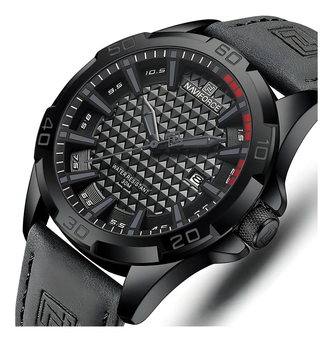 Relógio masculino Naviforce 8023 Cinza Couro Preto 2